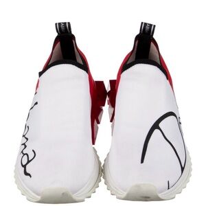 Dolce & Gabbana White Mesh Red Slip-On Sneakers with Black Accents